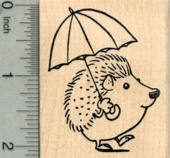 Hedgehog with Umbrella Rubber Stamp, Spring Showers Series