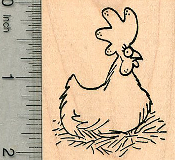 Chicken Rubber Stamp, Hen on Nest