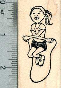 Girl Jumping Rope Rubber Stamp, Active Children Series