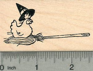 Halloween Chicken Rubber Stamp, Hen on Witch Broomstick
