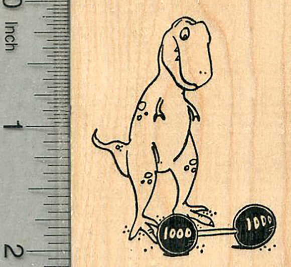 Weightlifting Dinosaur Rubber Stamp, T-rex Barbell