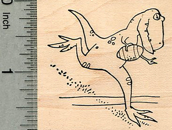 American Football Dinosaur Rubber Stamp, T-rex Running with ball