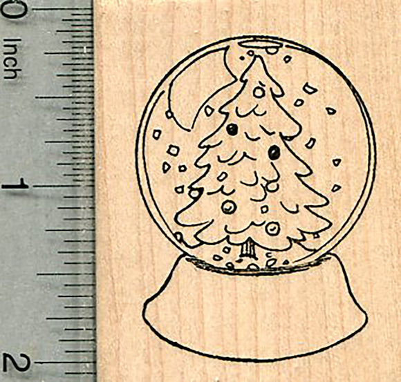 Snow Globe Rubber Stamp, with Christmas Tree