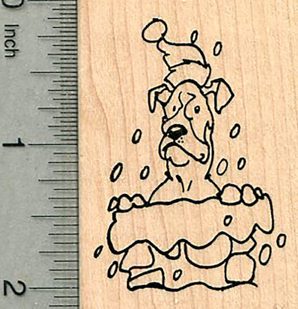 Christmas Boxer Dog Rubber Stamp, in Santa Hat