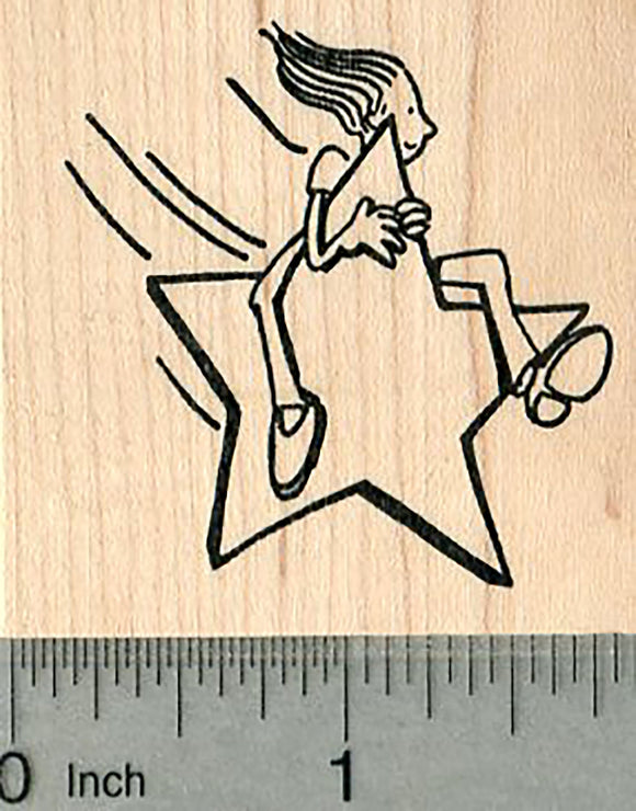 Girl on Shooting Star Rubber Stamp