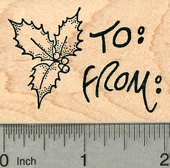 Holly Gift Tag Rubber Stamp, Christmas Series