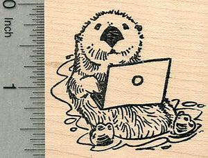 Otter Rubber Stamp, with Laptop Computer