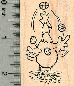 Easter Chicken Rubber Stamp, Juggling Decorated Eggs