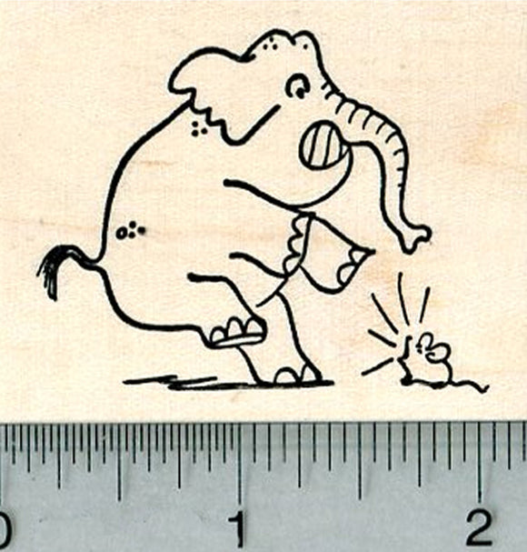 Elephant Frightened by Mouse Rubber Stamp, phobia comic