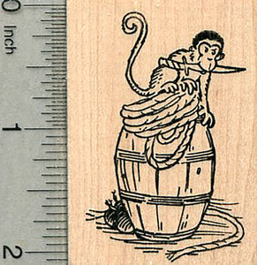 Pirate Monkey Rubber Stamp, with Cutlass on Barrel