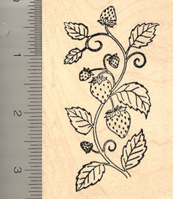 Strawberry Plant Rubber Stamp, Strawberries and Leaves