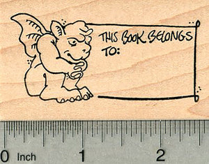 Gargoyle Bookplate Rubber Stamp, This book belongs to (blank)