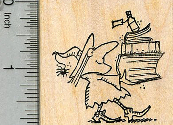 Halloween Witch Rubber Stamp, with Spell Books and Potion