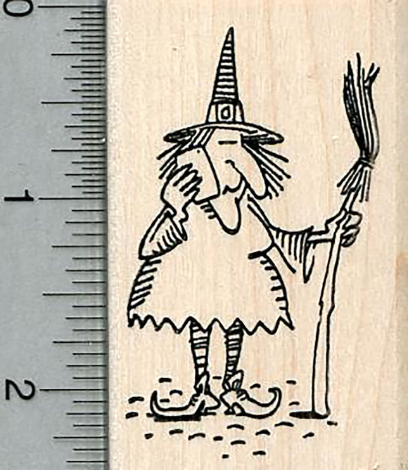 Witch Rubber Stamp, Halloween Series, On cell phone