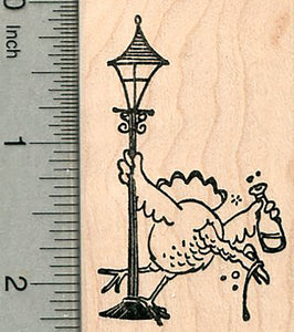 Thanksgiving Rubber Stamp, Drunk Turkey with Lamp