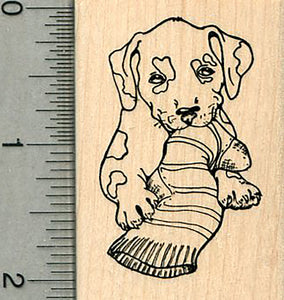 Labrador Retriever Rubber Stamp, Puppy Dog with Sock