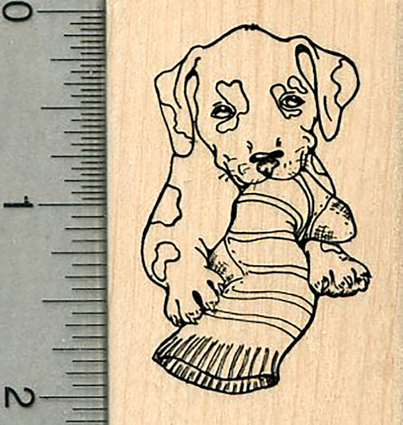Labrador Retriever Rubber Stamp, Puppy Dog with Sock