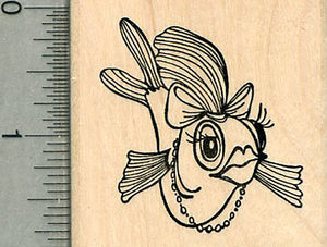 Lady Fish Rubber Stamp, Lipstick and Hair Bow