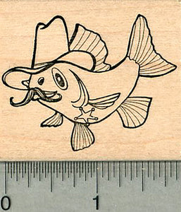 Cowboy Fish Rubber Stamp, Hat, Sheriff Badge, Mustache