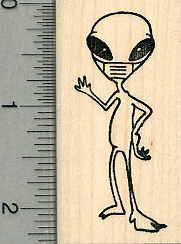 Alien Rubber Stamp, Wearing a Mask, Virus Series