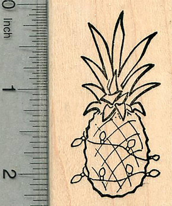 Christmas Pineapple Rubber Stamp, with Holiday Lights, Hawaii Series
