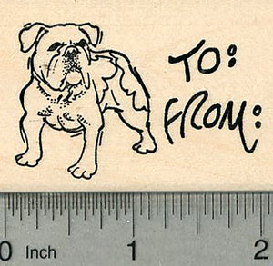 Bulldog Gift Tag Rubber Stamp, Dog Standing