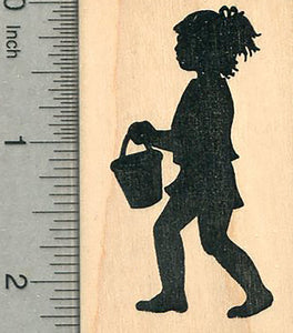 Girl Silhouette Rubber Stamp, with Bucket, Beach Series, Easter Egg Hunt