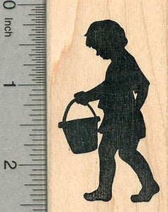 Boy Silhouette Rubber Stamp, with Bucket, Beach Series, Easter Egg Hunt