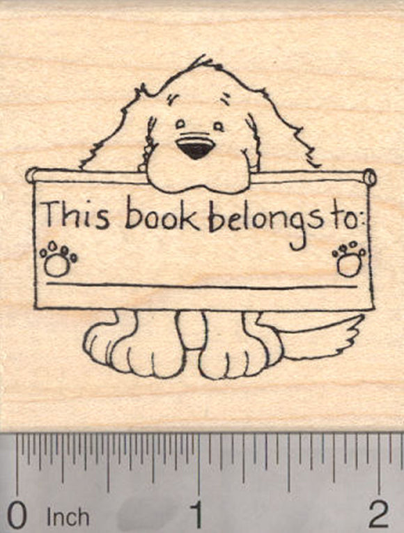 Dog Bookplate Rubber Stamp, This Book Belongs To…