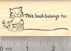 Cat Bookplate Rubber Stamp, This Book Belongs To…
