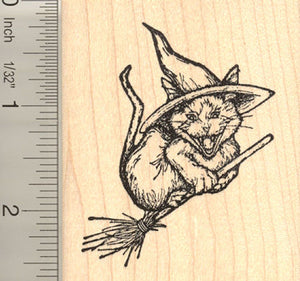 Cackling Cat Witch Rubber Stamp