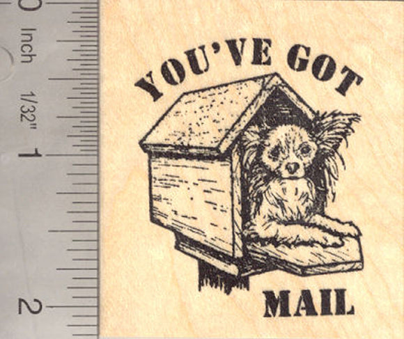 You've Got Mail Papillon Dog (Reba) Rubber Stamp, In Mailbox