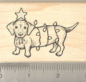 Christmas Dachshund with Lights Rubber Stamp