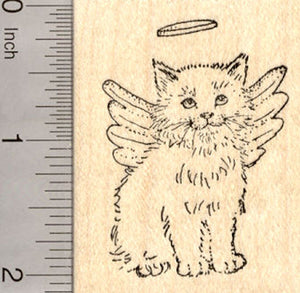 Cat Angel Rubber Stamp, Long-haired Breed, Pet Loss