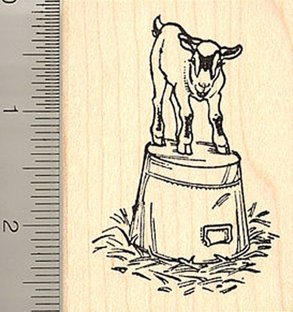 Pygmy Goat on a Bucket Rubber Stamp, Farm Animal