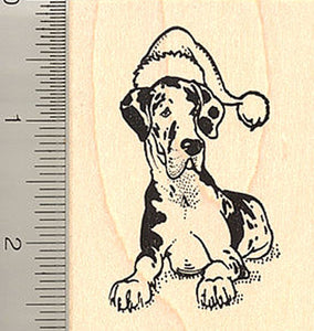 Santa Hat Harlequin Great Dane Rubber Stamp