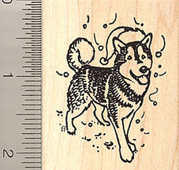 Santa Hat Husky Dog Rubber Stamp