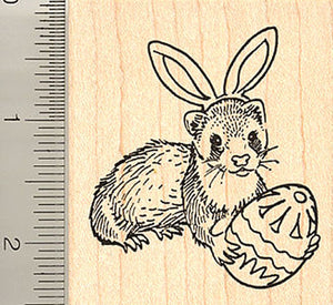 Ferret with Easter Egg and Bunny Ears Rubber Stamp