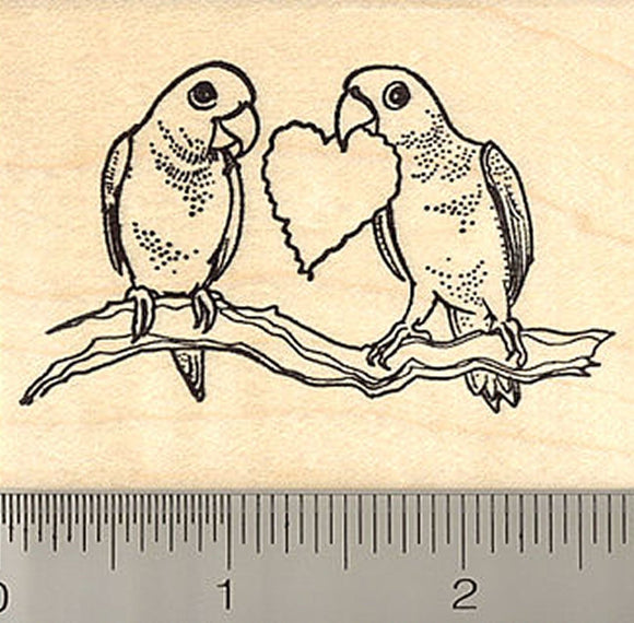Love Birds with Paper Heart Rubber Stamp