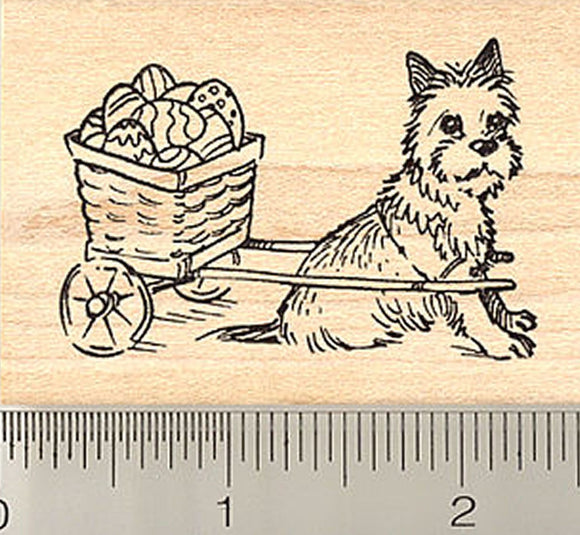 Cairn Terrier Dog with Easter Egg Cart Rubber Stamp