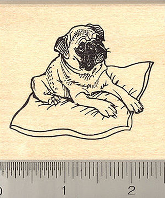 Pug on Pillow Rubber Stamp