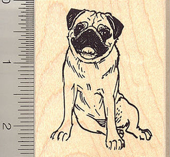 Sitting Pug Rubber Stamp