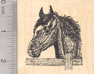 Horse by Fence Rubber Stamp, Farm Portrait