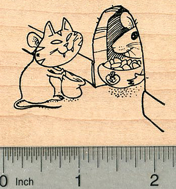 Trick or Treat Halloween Mice in Cat Costume Rubber Stamp