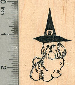 Dog in Witch Hat Rubber Stamp
