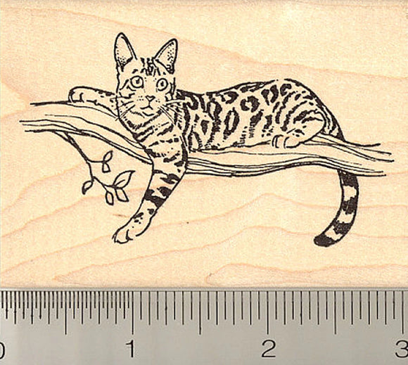 Bengal Cat in Tree Rubber Stamp