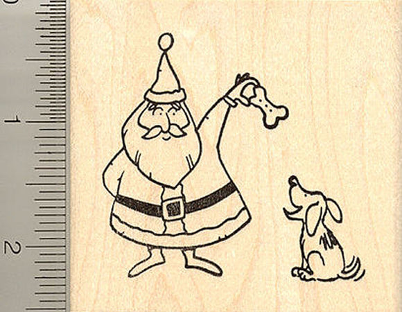 Santa with Dog Treat Rubber Stamp