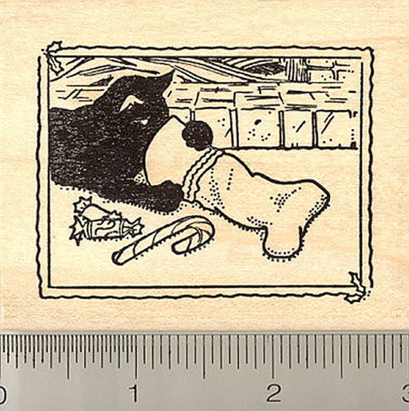 Black Cat Christmas Square Rubber Stamp