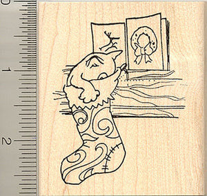 Cat Seaching Stocking Rubber Stamp