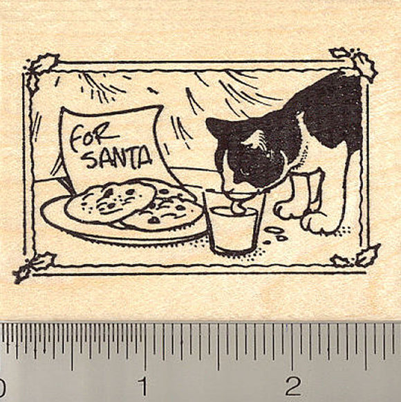 Black and White Cat Christmas Square Rubber Stamp
